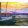 Quadro Decorativo Grande em Acrílico Pintado a Mão Barco na Margem - 1