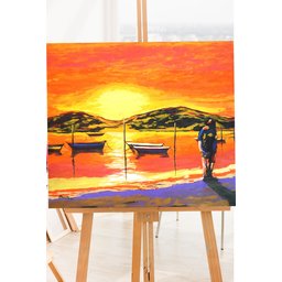 Lindo Quadro Decorativo para Parede Pintado a Mão em Acrílico de Casal na Praia com Barcos - 4