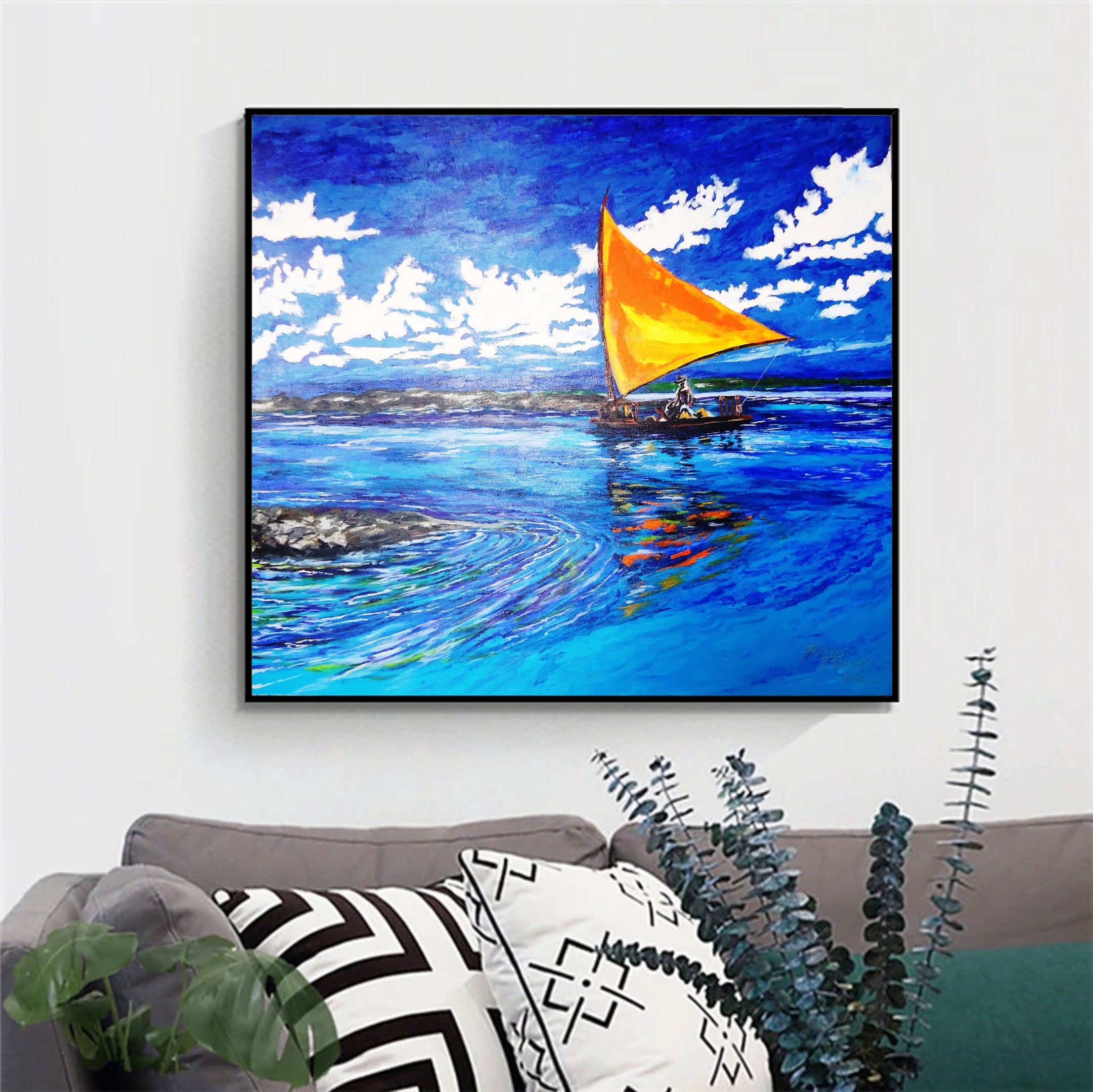 Lindo Quadro Decorativo em Acrílico para Decoração de Barco a Vela Jangada no Mar - 2