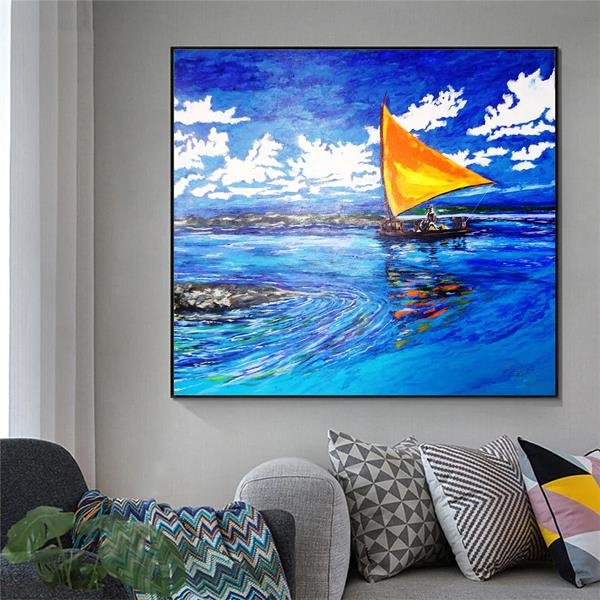 Lindo Quadro Decorativo em Acrílico para Decoração de Barco a Vela Jangada no Mar - 3