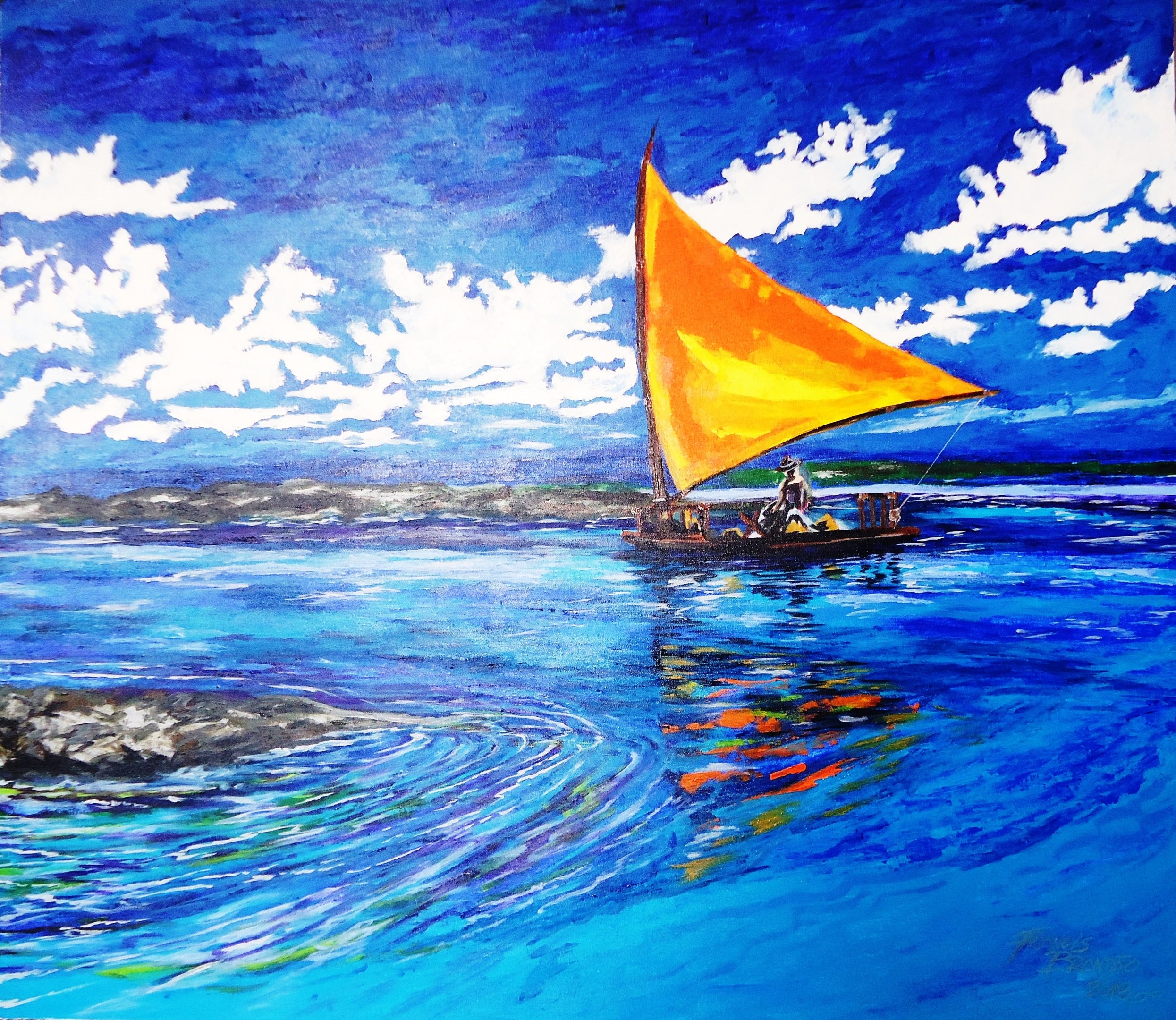 Lindo Quadro Decorativo em Acrílico para Decoração de Barco a Vela Jangada no Mar - 4