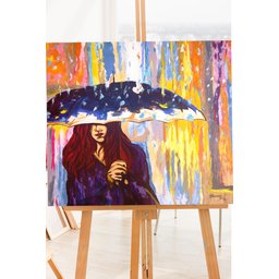 Quadro Decorativo em Acrílico Pintado a Mão Mulher com Guarda Chuva - 4