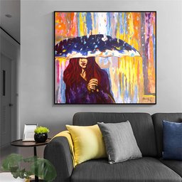 Quadro Decorativo em Acrílico Pintado a Mão Mulher com Guarda Chuva - 2