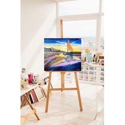 Quadro Pintado a Mão em Acrílico Decorativo Pescador Levando Jangada Ao Mar - 5