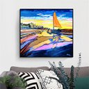 Ver imagem 2 de Quadro Pintado a Mão em Acrílico Decorativo Pescador Levando Jangada Ao Mar
