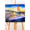 Quadro Pintado a Mão em Acrílico Decorativo Pescador Levando Jangada Ao Mar - 4