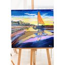 Ver imagem 4 de Quadro Pintado a Mão em Acrílico Decorativo Pescador Levando Jangada Ao Mar