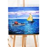 Bonito Quadro Decorativo Pintado a Mão, Original, Dois Barcos em Alto Mar - 5