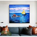 Ver imagem 3 de Bonito Quadro Decorativo Pintado a Mão, Original, Dois Barcos em Alto Mar