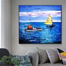 Bonito Quadro Decorativo Pintado a Mão, Original, Dois Barcos em Alto Mar - 2