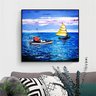 Bonito Quadro Decorativo Pintado a Mão, Original, Dois Barcos em Alto Mar - 1