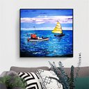 Ver imagem 1 de Bonito Quadro Decorativo Pintado a Mão, Original, Dois Barcos em Alto Mar