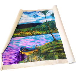 Quadro Decorativo para Sala em Acrílico Pintado a Mão Barquinho na Margem do Lago - 5