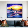 Quadro Decorativo Pintado a Mão em Acrílico para Sala Jangada e Pescador na Praia - 3