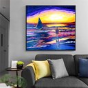 Ver imagem 4 de Quadro Decorativo Pintado a Mão em Acrílico para Sala Jangada e Pescador na Praia