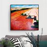 Lindo Quadro Decorativo Original Pintado a Mão de Colheita Mecanizada em Fazenda Moderna - 4