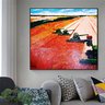 Lindo Quadro Decorativo Original Pintado a Mão de Colheita Mecanizada em Fazenda Moderna - 3