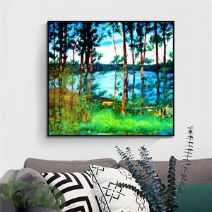 Quadro Decorativo de Paisagem de Árvores para Decoração Pintado a Mão em Acrílico