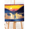 Quadro Decorativo para Sala de Estar Pintado a Mão em Acrílico Casal Andando na Praia com Barcos - 5