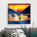 Ver imagem 4 de Quadro Decorativo para Sala de Estar Pintado a Mão em Acrílico Casal Andando na Praia com Barcos