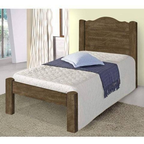 Cama Solteiro Thalia em MDF Castanho Wood com Pintura UV Cambel Móveis