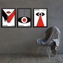 Ver imagem 1 de Kit 3 Quadros Bauhaus Olhos Vermelho e Preto 33x24cm - com Vidro:moldura Branca