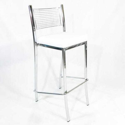 Banqueta Empilhável cromada alta assento branco Poltronas do Sul
