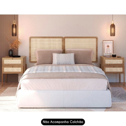 Cabeceira Casal e Queen com 2 Mesas 2 Gavetas Arlo A10 Hanover/dourado - Mpozenato