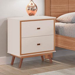 Mesa De Cabeceira Monza 100% em MDF com pés estilo retrô Tuboarte Off White Amendoa - 1