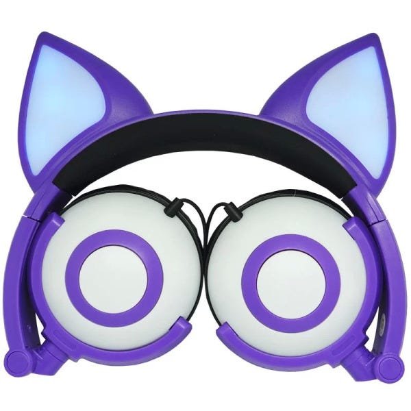 Fone Ouvido Headphone Com Fio Estéreo Orelha Gato Gatinho Led Infantil P2  Exbom HF-C22 Rosa