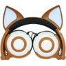 Fone Ouvido Headphone com Fio Estéreo Orelha Gato Gatinho LED Infantil P2 Exbom Hf-C30 Marrom - 3