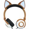 Fone Ouvido Headphone com Fio Estéreo Orelha Gato Gatinho LED Infantil P2 Exbom Hf-C30 Marrom - 2