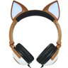 Fone Ouvido Headphone com Fio Estéreo Orelha Gato Gatinho LED Infantil P2 Exbom Hf-C30 Marrom - 1