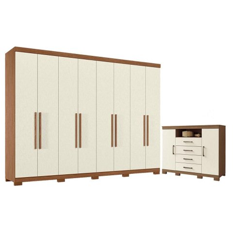 Guarda Roupa Casal 8 Portas 4 Gavetas Master New com Pés Cômoda Havana Master com Pés Jatobá