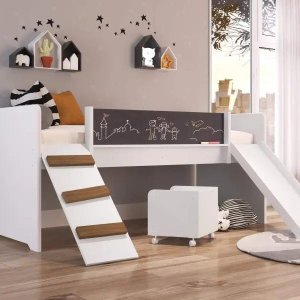 Cama Playground 195x164cm com Escorregador sem Colchão Branco Linha By By710 Completa Móveis