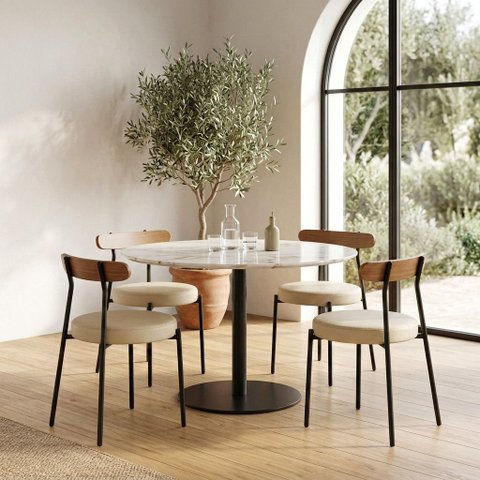 Cadeira Sala de Jantar Kit 4 Lizzie Base Tubular Preto Encosto Castanho PU D03 - D'Rossi
