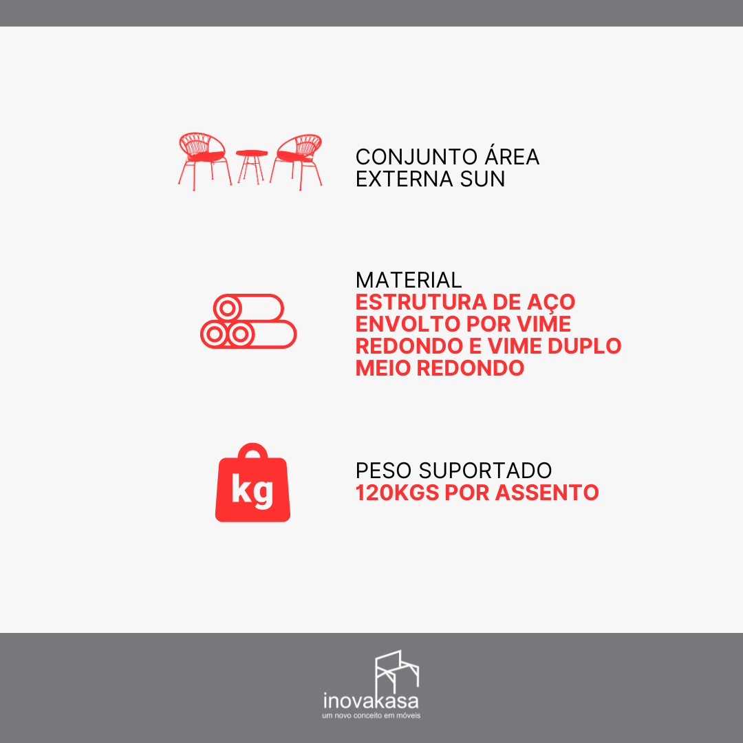 Conjunto de Àrea Externa Sun com 2 Cadeiras, 1 Mesa - 3