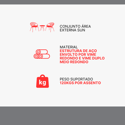 Conjunto de Àrea Externa Sun com 2 Cadeiras, 1 Mesa - 4