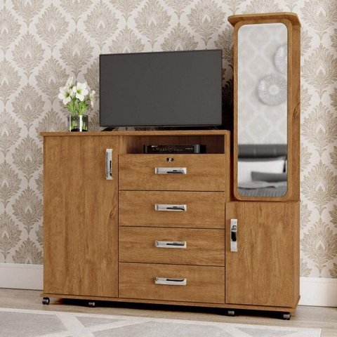 Cômoda com Espelho 2 Portas 4 Gavetas Copacabana Lukaliam Móveis