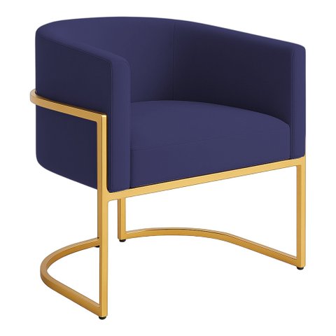 Poltrona Decorativa Luana Veludo com Pés de Ferro Dourado - 7 Decor Azul Marinho