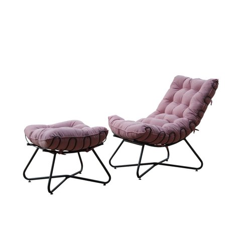 Poltrona Costela Luxo com Puff Eva Metal Preto - Suede Rose