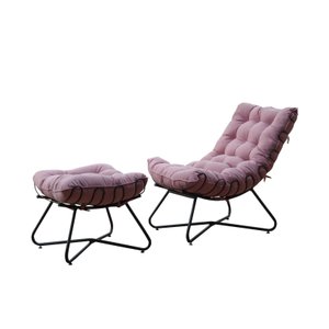 Poltrona Costela Luxo com Puff EVA Metal Preto - Suede Rose