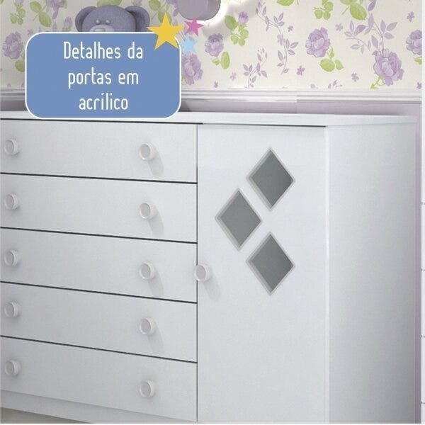 Cômoda de Bebê 5 Gavetas 1 Porta Sonetto Tcil Móveis - 5