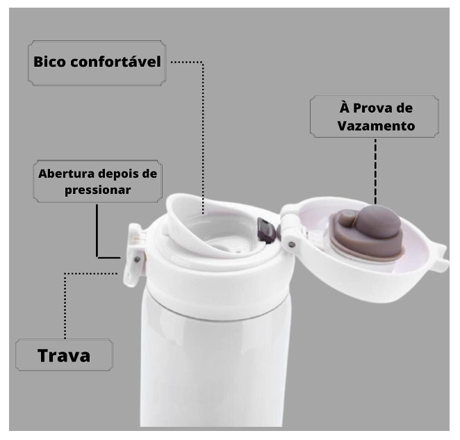 Garrafa Térmica Aço Inox 450ml 22cm com Trava - Interponte - 3