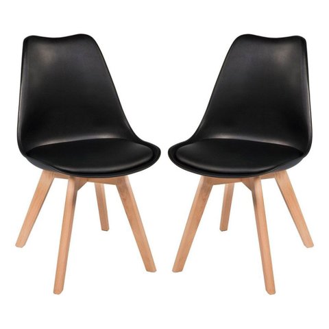 Kit C/2 Cadeiras Leda - Charles Eames Saarienen Wood com Almofada Preta