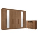 Ver imagem 1 de Guarda Roupa Casal 8 Portas 4 Gavetas Master New com Espelho e Cômoda Havana Master com Rodizio
