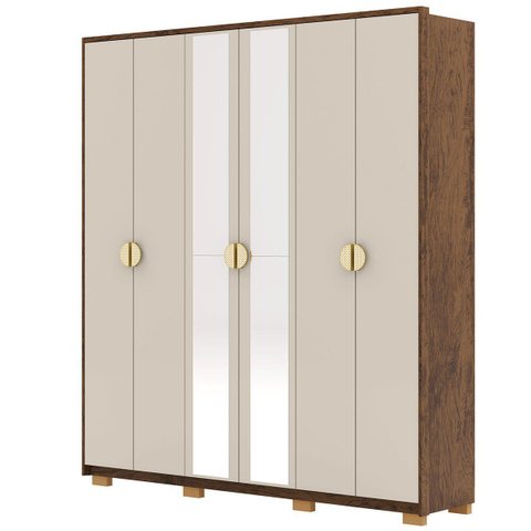 Guarda-roupa Casal 100% Mdf 6 Portas com Espelho Bolonha Imbuia Fendi