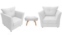 Ver imagem 1 de Kit 2 Poltronas Decorativa Isis + Puff Retangular Couro Branco Pés Madeira Ms Decor