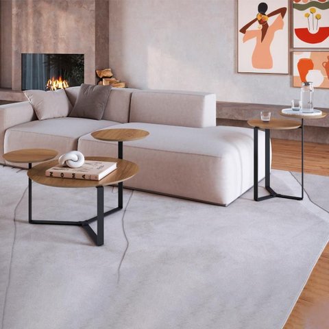 Kit Mesa Centro e Lateral Chanfrada Pes Metal Preto Hanover Artesano Hanover Preto