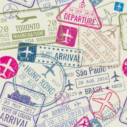 Papel de Parede Temático Viagens Carimbos Cidades - 2,5x0,5m - 1